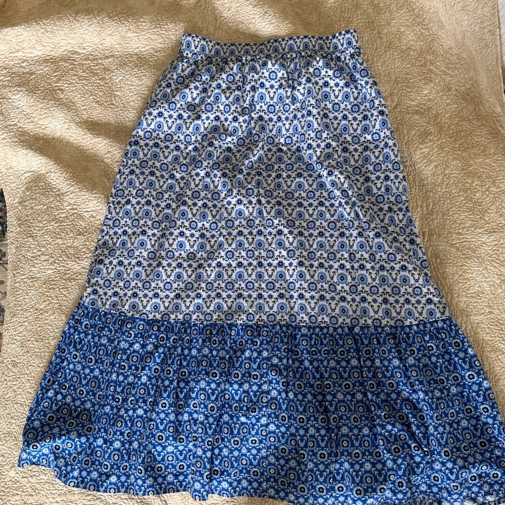 LOFT Blue Patterned Tiered Maxi Skirt